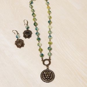 Melania Clara Beaded Lion Necklace and Earring Set NWOT